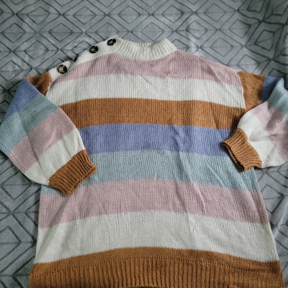 American Rag Cie Womens Striped Mock Neck Sweater Button Detail Size XXL